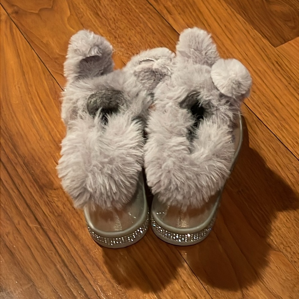 New Furry with Silver Sequin Bling Toddler Slip-On Boots - Picture 2 of 10